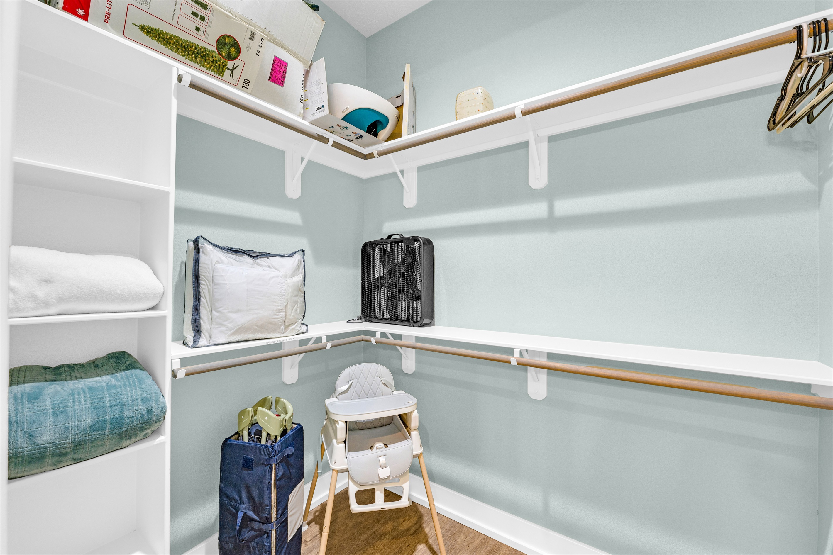 Sea It All: Primary walk in closet located on the first floor, high chair, as well as pack n play available. 