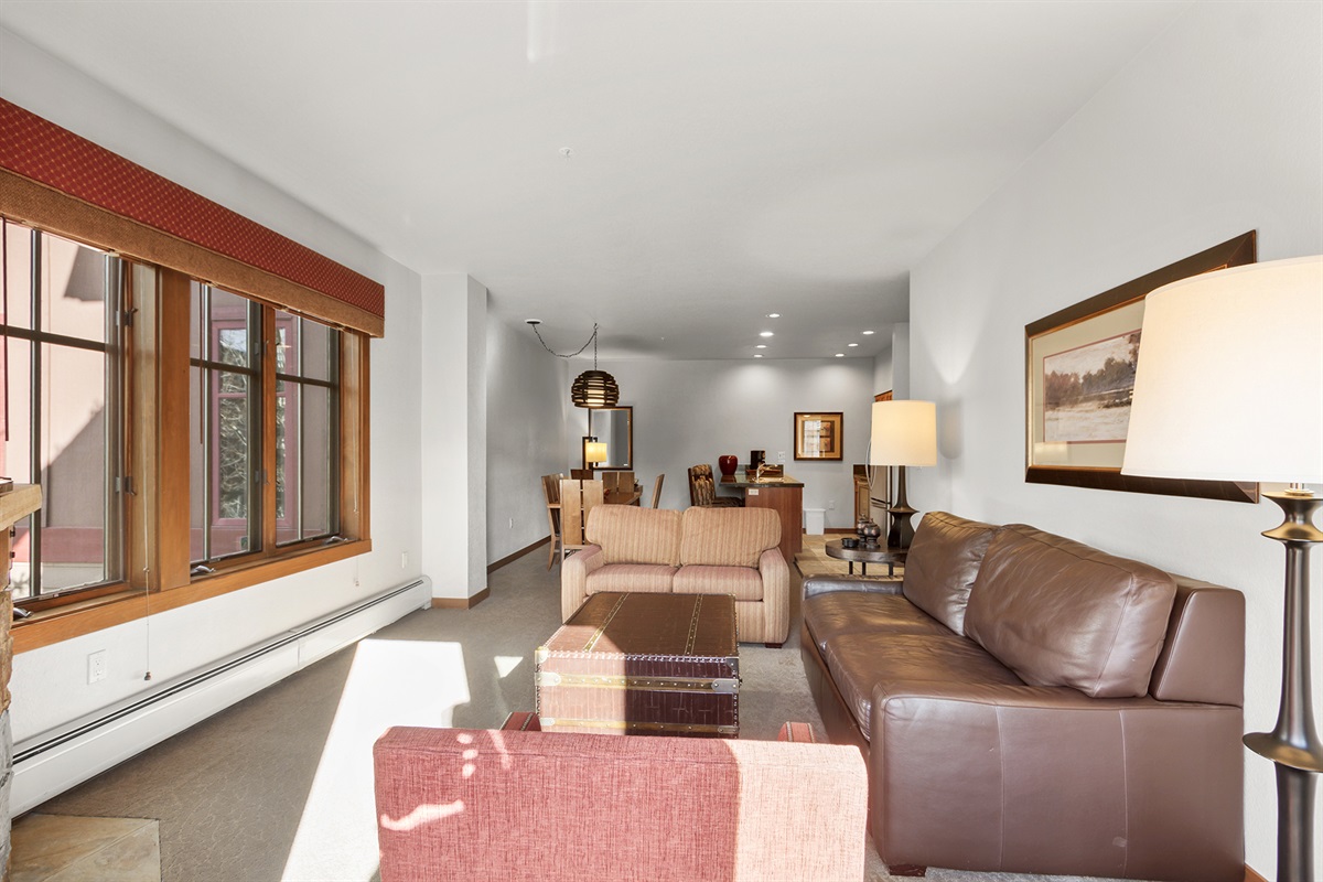Living room looking into kitchen