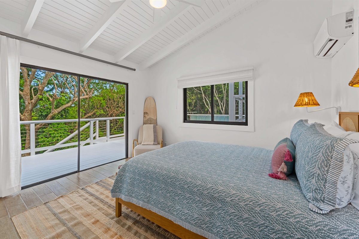 Ceiling fan and ac unit in the primary bedroom to keep you comfortable through the night