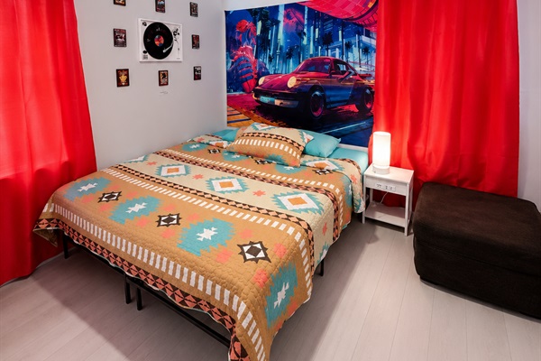 The Ottoman folds out as a twin bed, and it remains folded up unless guest specifically ask for it made before their arrival.