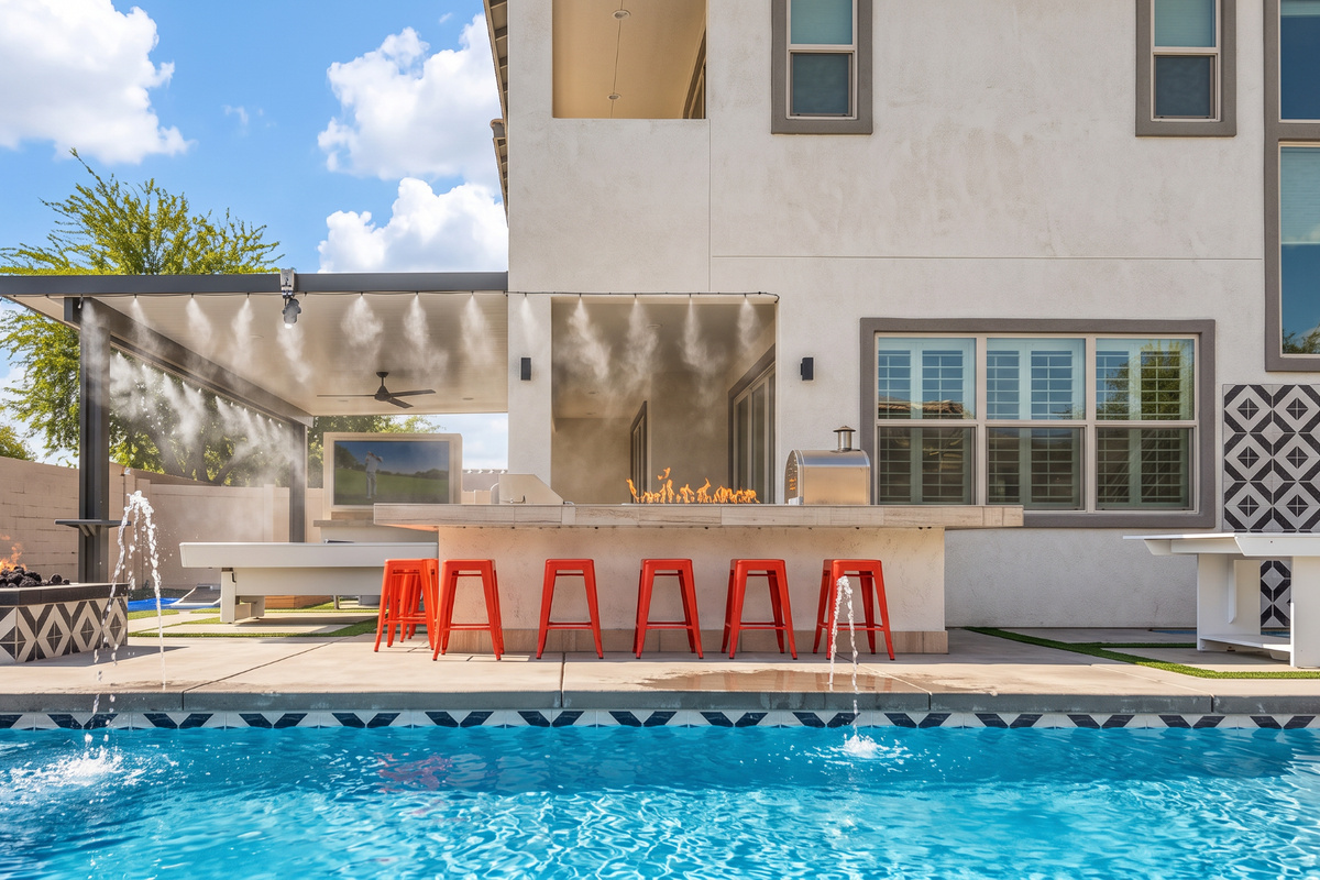 Outdoor misters help cool the patio during the daytime!
