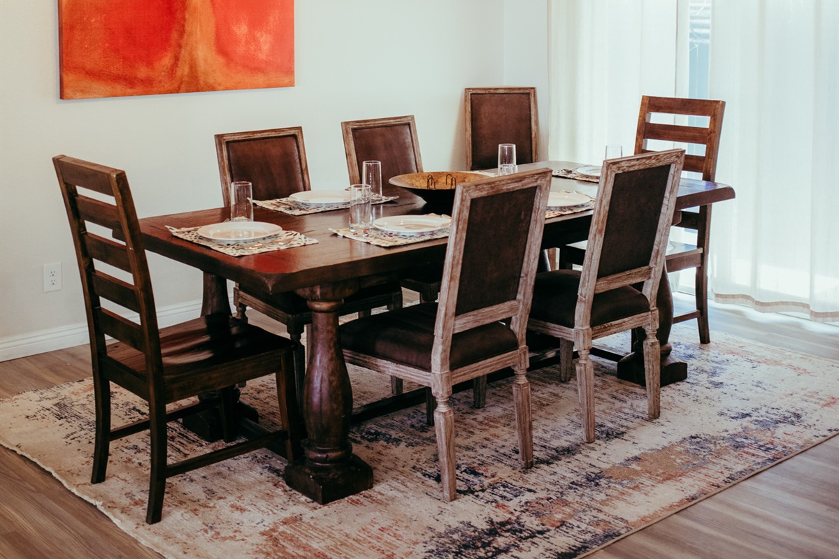 Gather, dine, and unwind in this warm and inviting setting.
