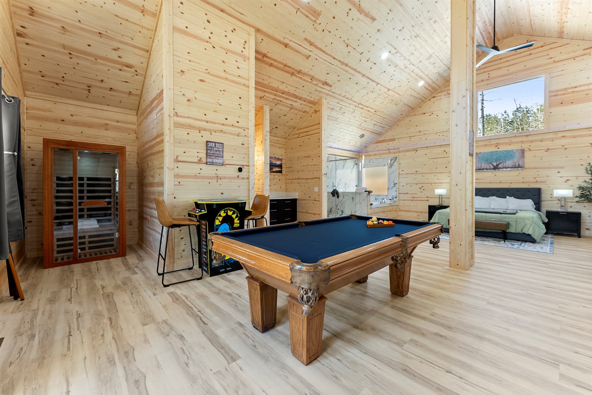 Enjoy the Slate Pool Table or Relax at the Sauna