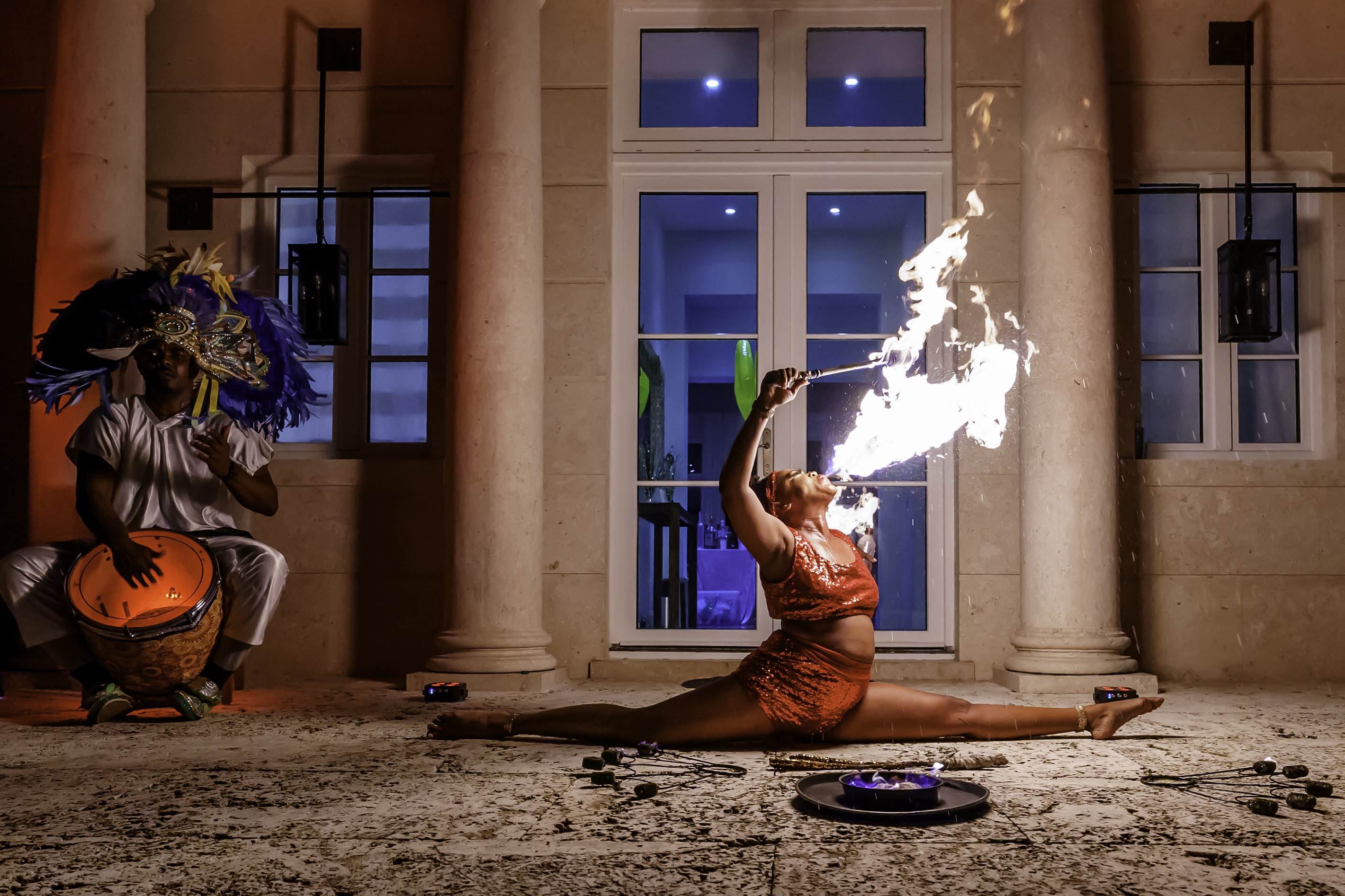 Add to the fun with a fire show and drummer