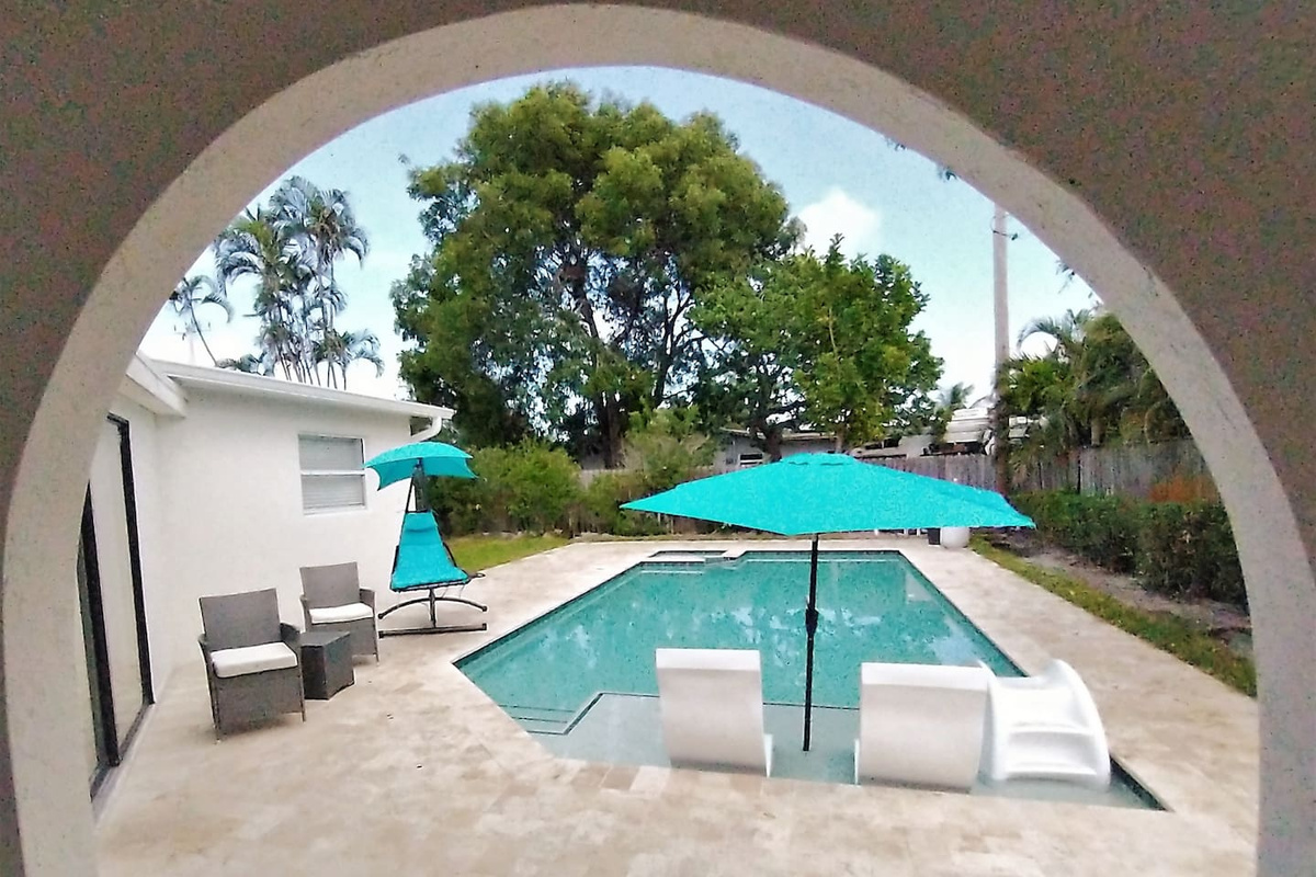View of pool from veranda.