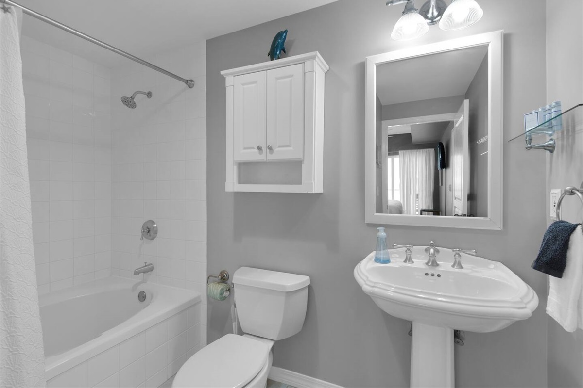 Master Bathroom- Shower/Tub combo with toilet and vanity 