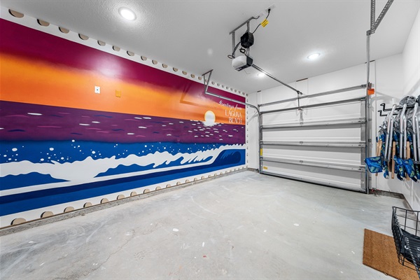 The garage mural offers a perfect background for an #Instaworthy photoshoot.