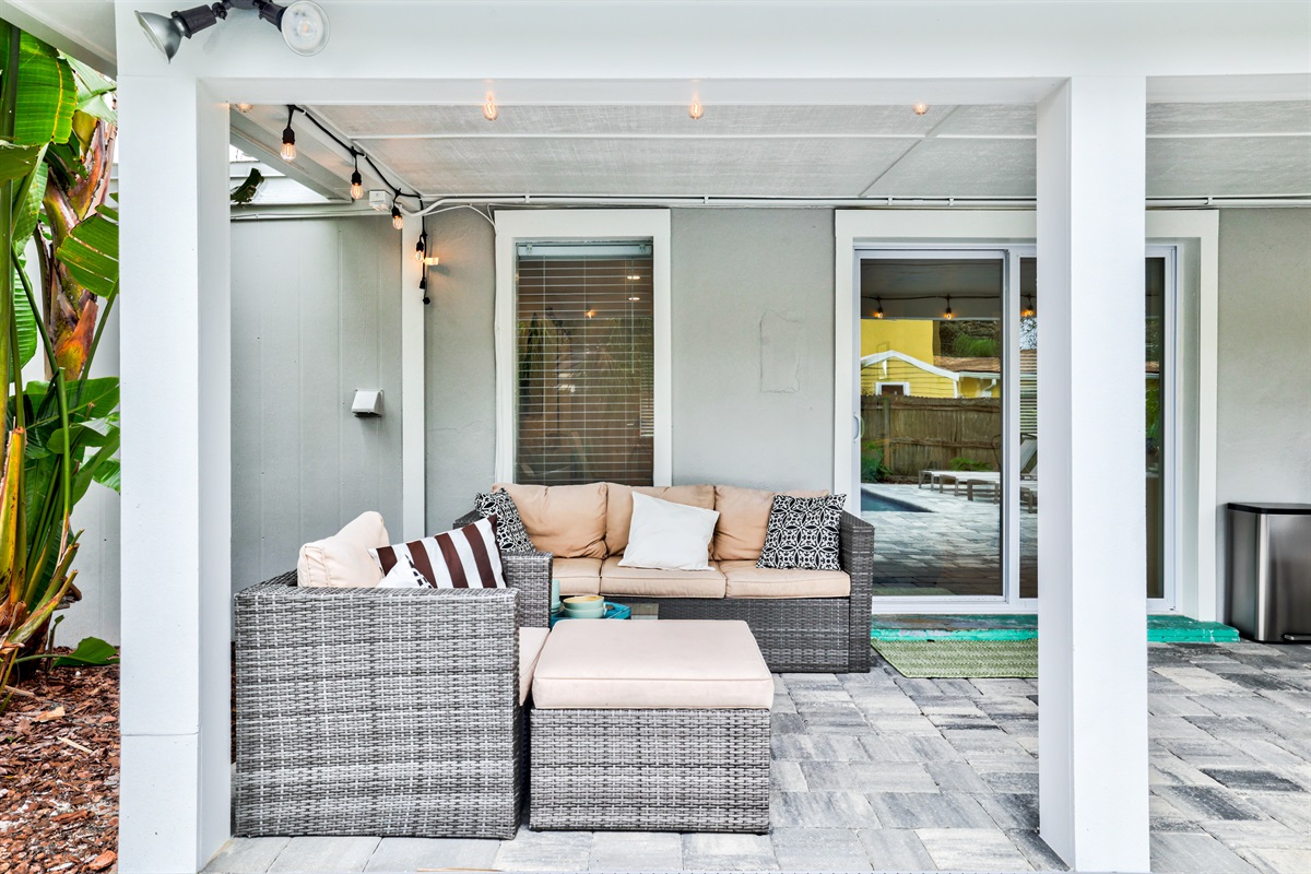 Outdoor seating under covered patio