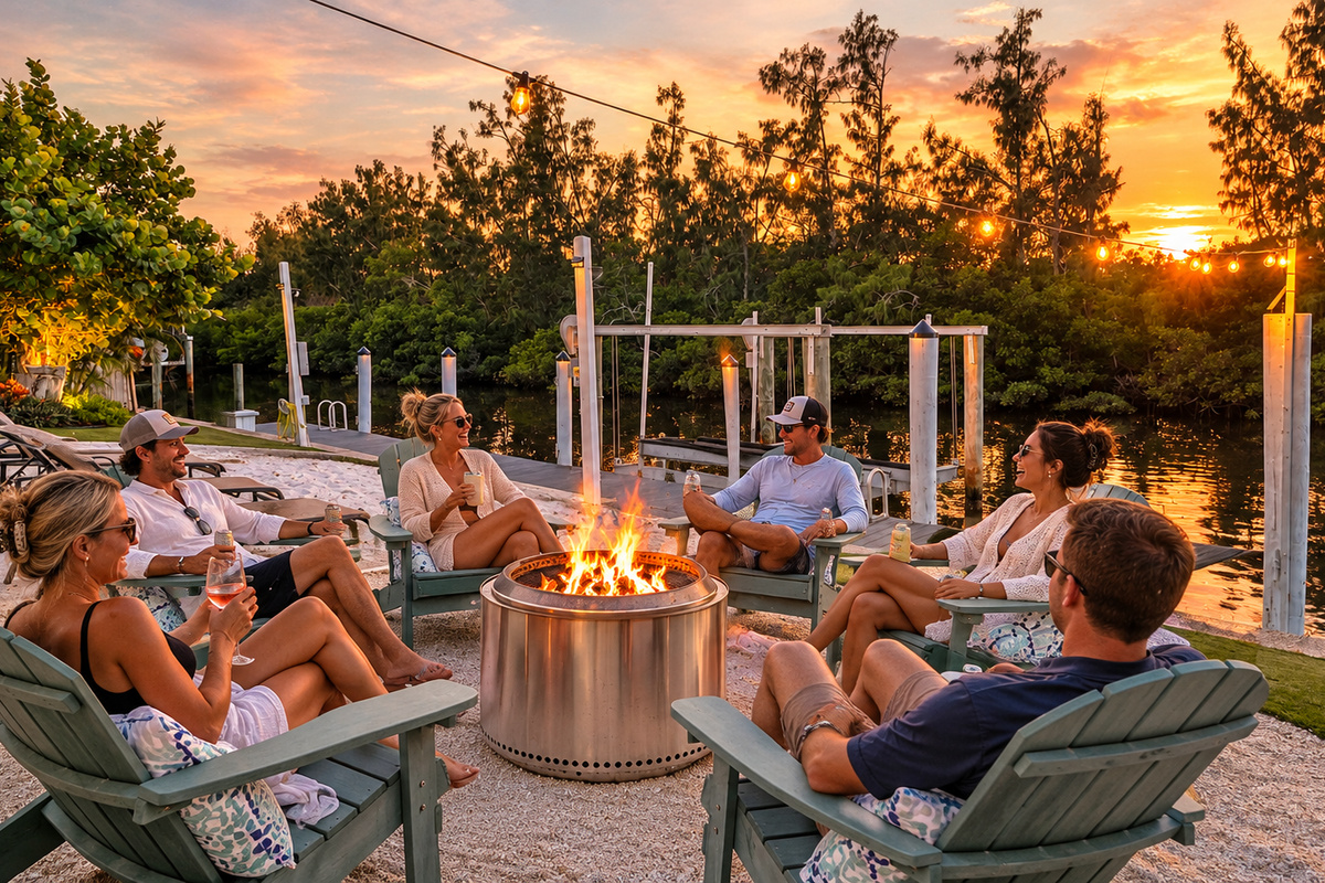 Unwind by the water with cozy evenings around the firepit, comfortable Adirondack seating, and beautiful sunset views. 🔥🌅