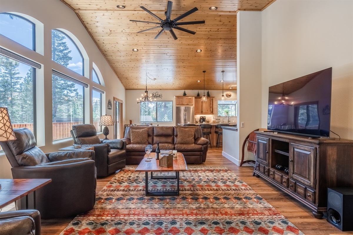 Living room opens to kitchen