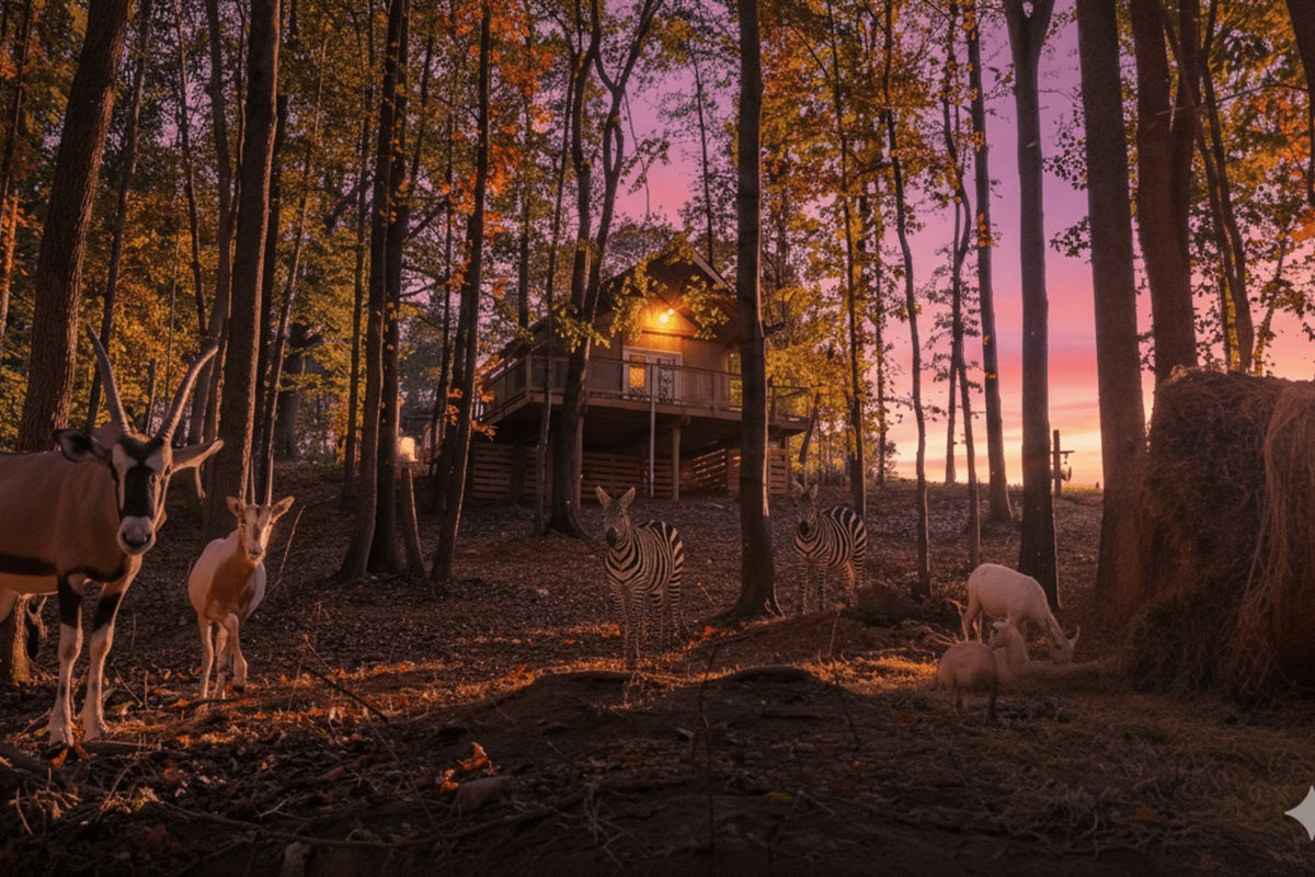 Unique Stay: Enchanting wildlife surrounds this charming retreat amidst stunning twilight skies!