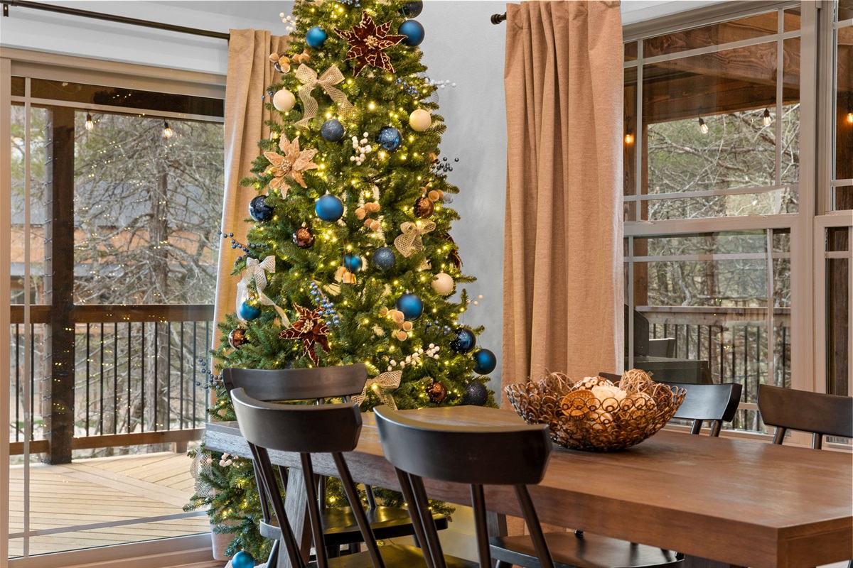 Dining area with seasonal touches that add a warm, homey feel.