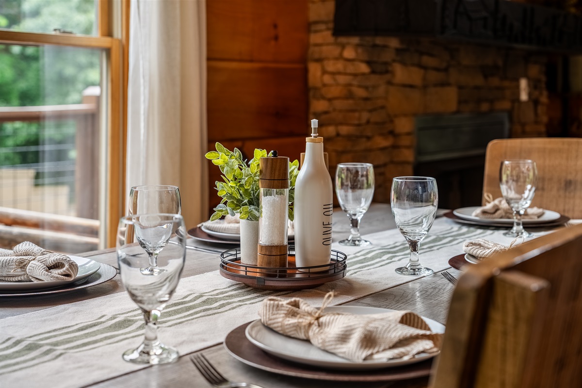 Gather around the dining table with seating for six; perfect for shared meals, game nights, and meaningful conversations.