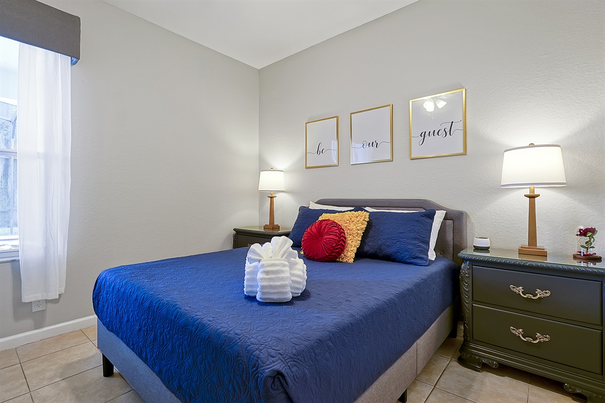 Be Our Guest in the Beauty and the Beast Queen bedroom.