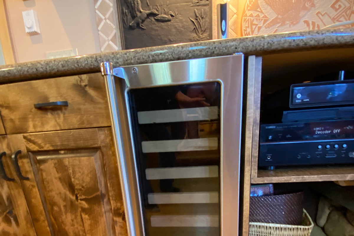 Beverage fridge in living area