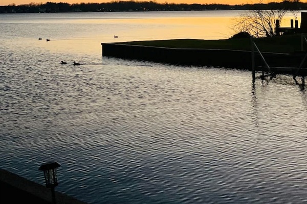 Peaceful lake view of the home stretching across Paw Paw Lake.