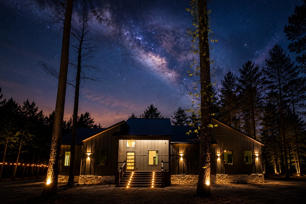 Exterior Retreat: Starry nights and tranquil woods await at your perfect Broken Bow escape!