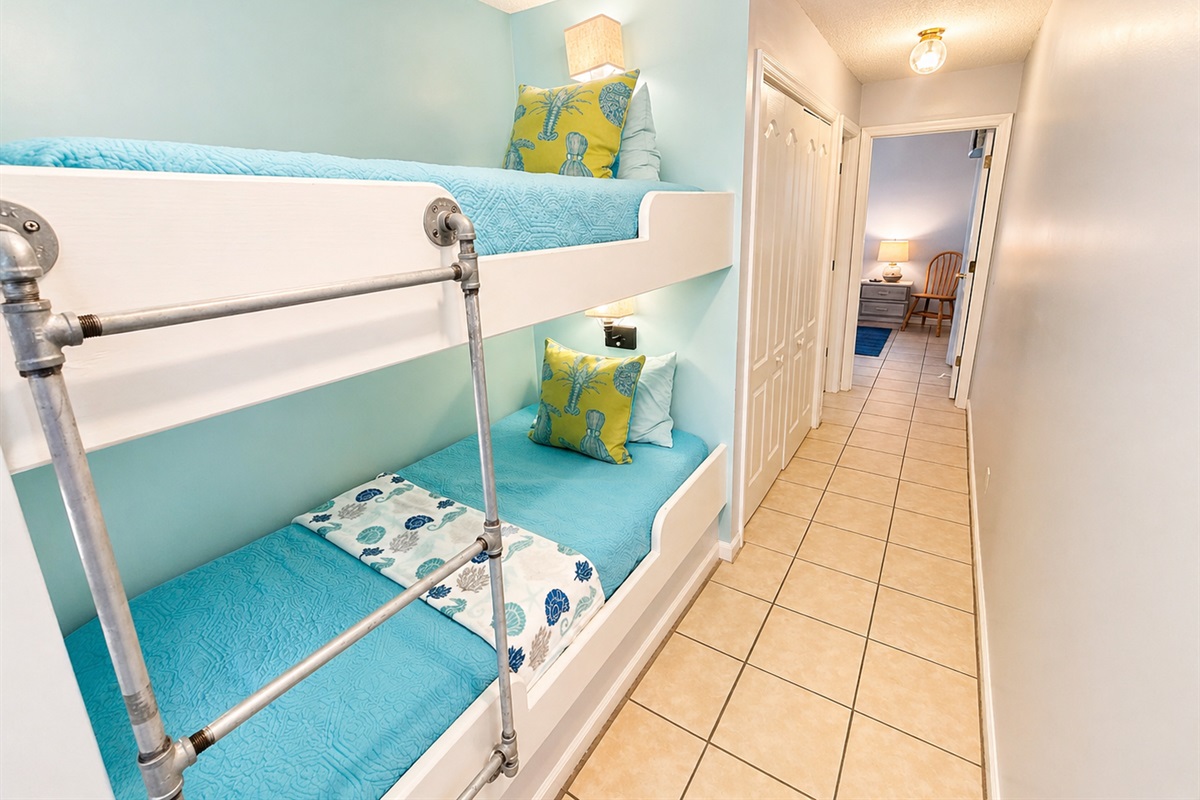 Twin built-in bunks in the hallway