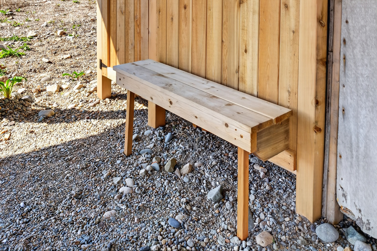 Convenient outdoor shower area makes it easy to rinse off after a day of sand, sun, and saltwater.