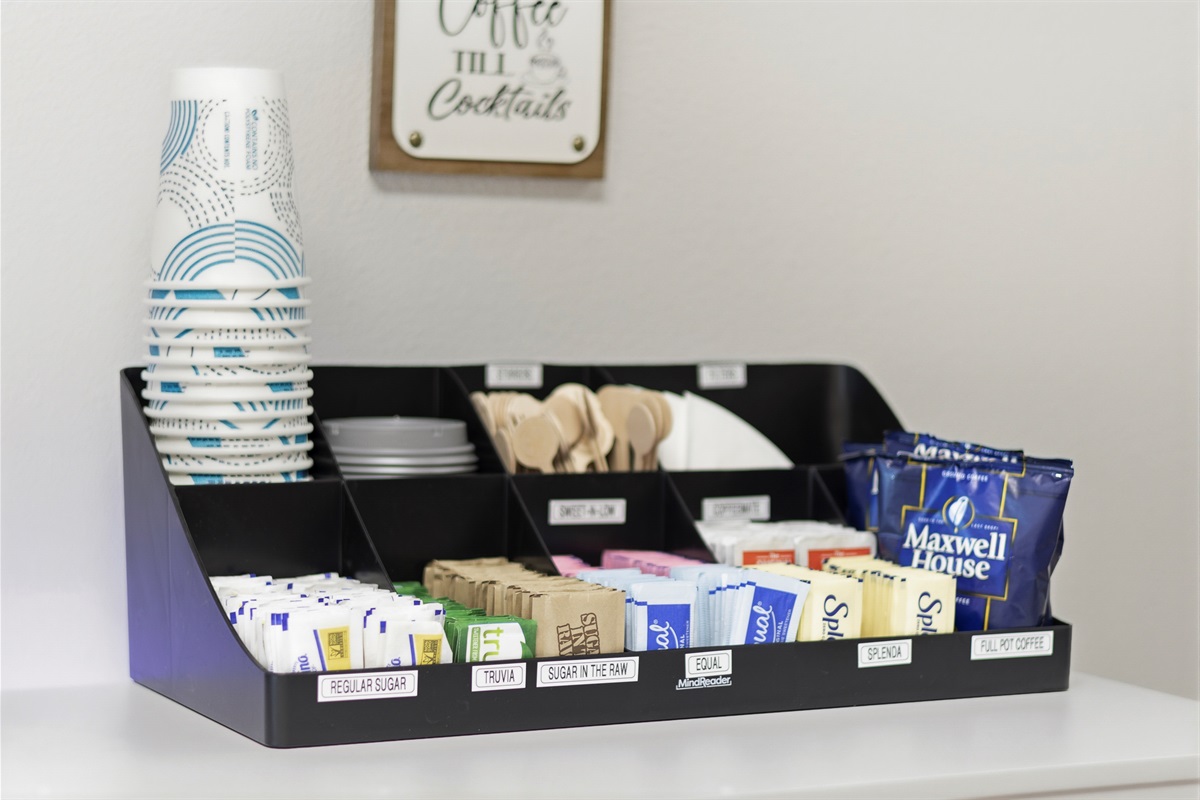 Very large coffee condiment assortment!