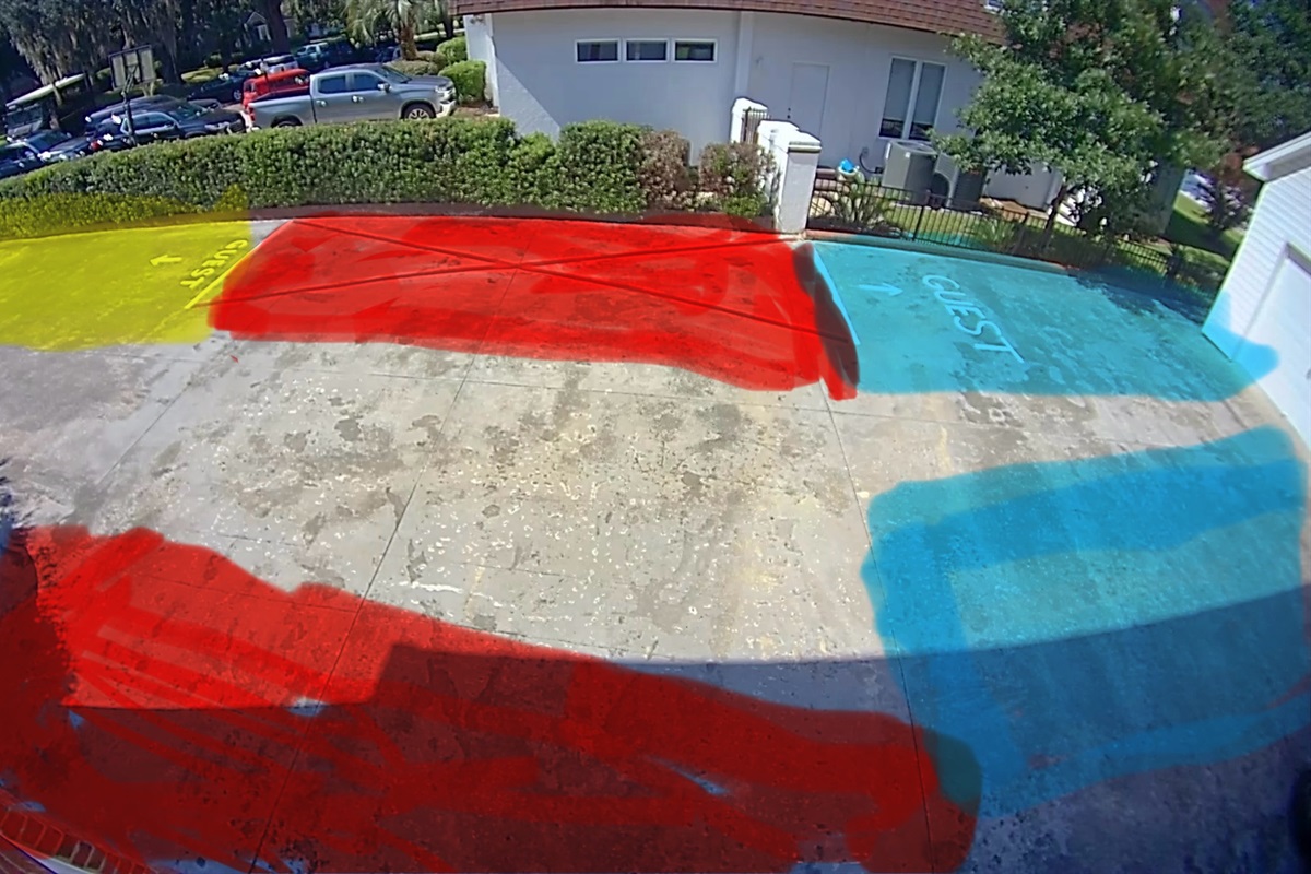 Your 2 designated parking spaces are marked in blue.