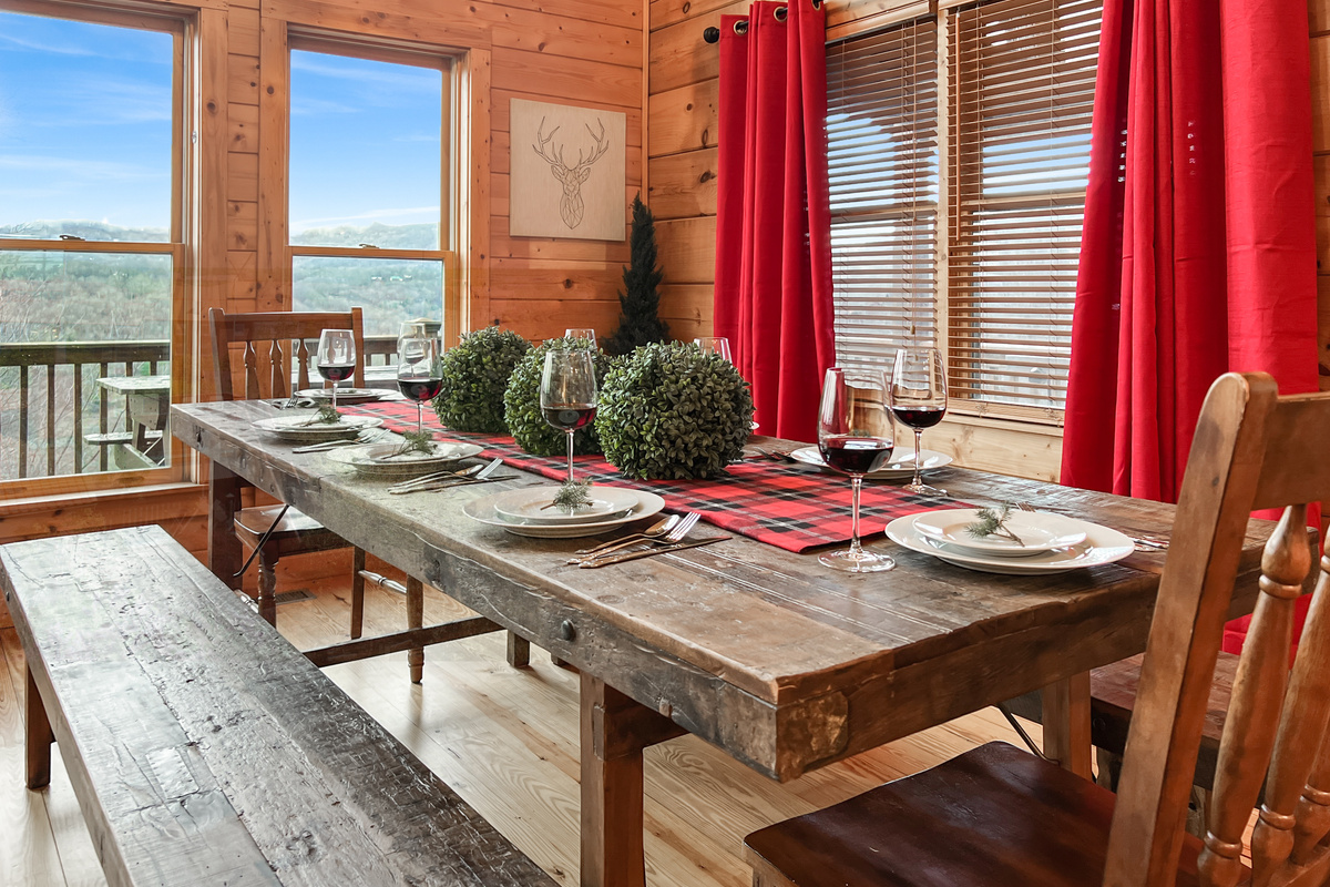 Gather around the dining table for meals together while enjoying mountain views just beyond the windows.