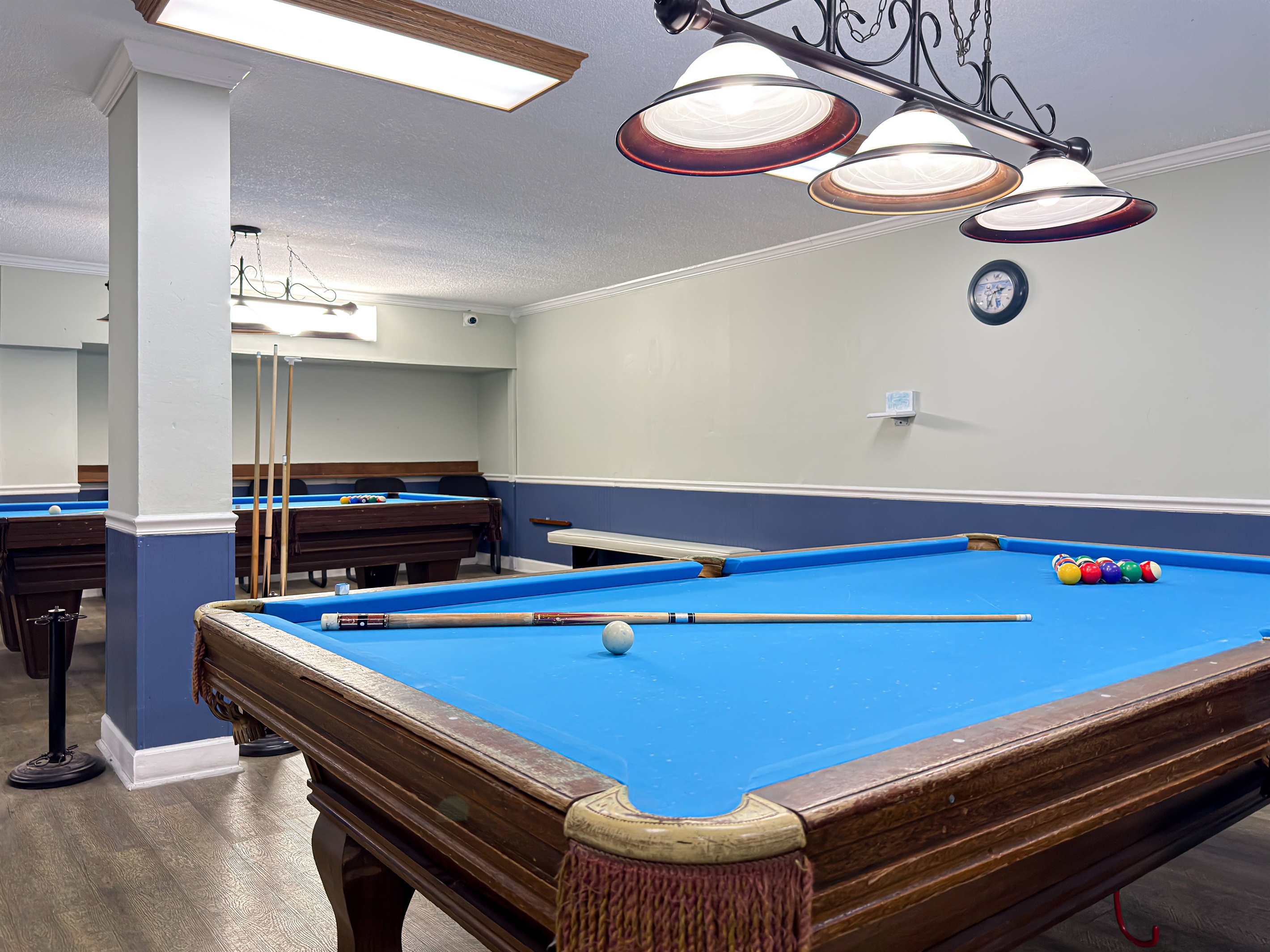 You will find plenty of pool cues and chalk ready for a quick game with friends.