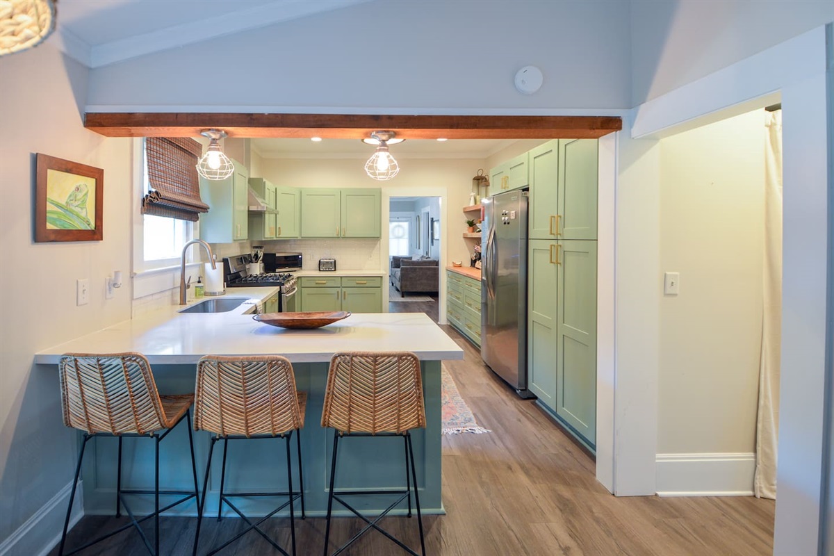 Kitchen and seated bar area