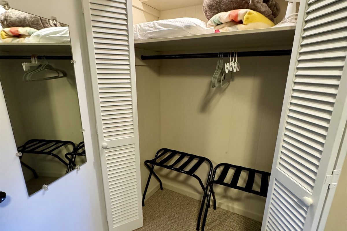 This Lower Level Bunk Room attached to the game room is going to be lots of fun! Featuring 4 Twin beds, a nightstand, charging outlets with USB ports, luggage racks, a closet to hang clothes, & a Roku Smart TV.