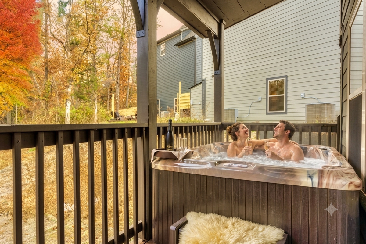 After exploring the trails, sink into the warm bubbles and let the mountain crisp air recharge you. Unwind, raise a glass, and soak under the stars. Your mountainside sanctuary is waiting - book your stay today!