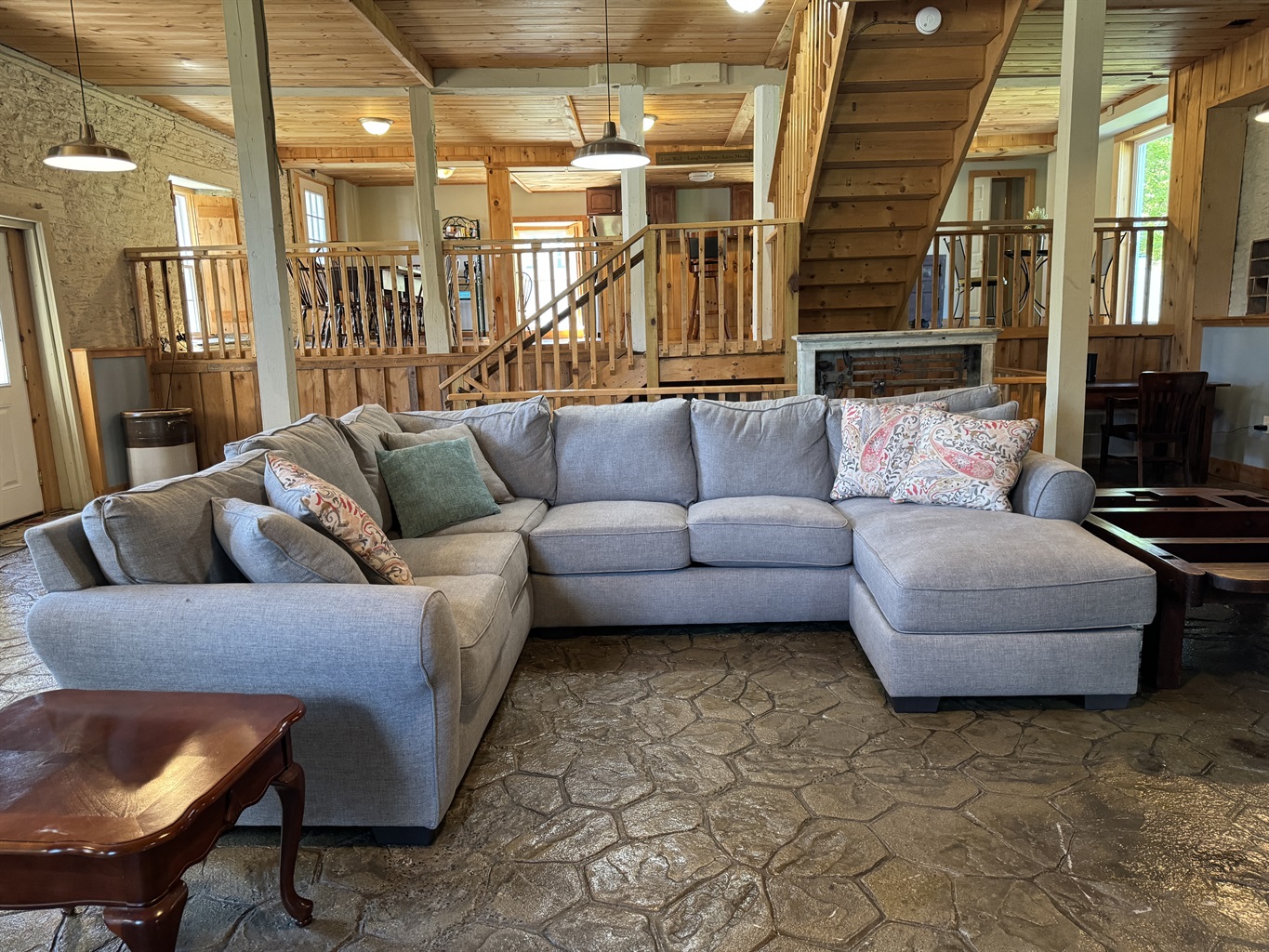 Hope Mill House - Living room with gas fireplace and TV