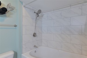 Oversized soaking tub with bath salts and candles. Your own spa!