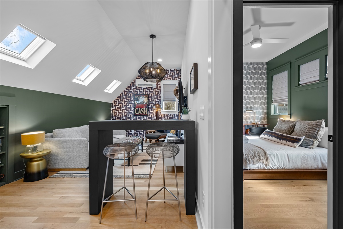 Bedroom immediately off the living space.