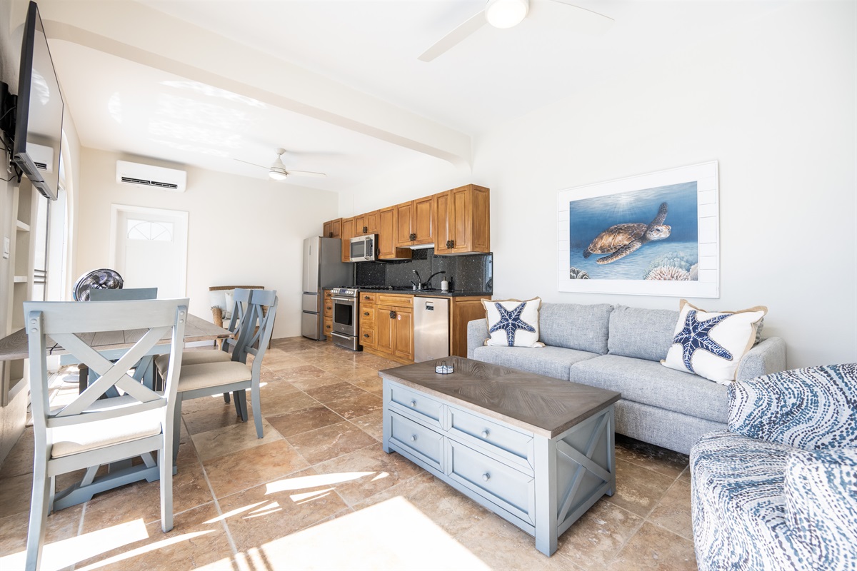 There is a secondary kitchen on the pool level so you can whip up pool snacks without having to walk upstairs. The full sized fridge allows you to keep drinks right by the pool too!