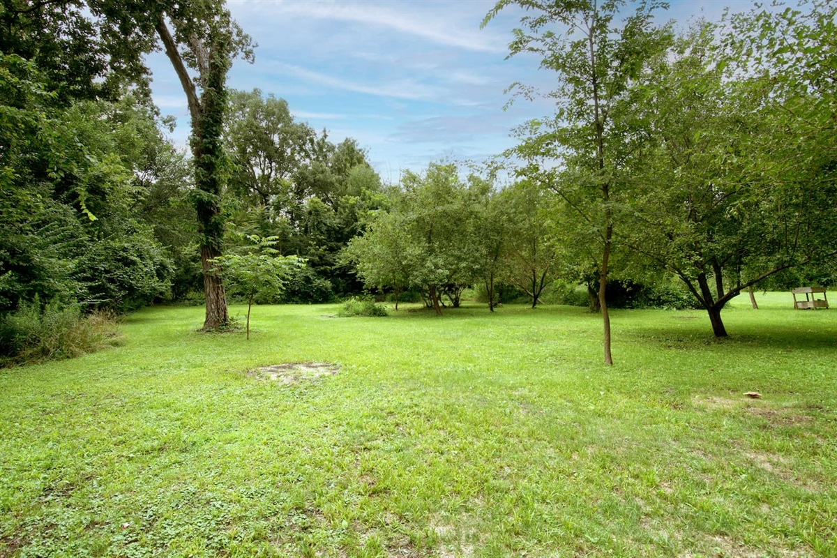 Open grassy area behind the deck.
