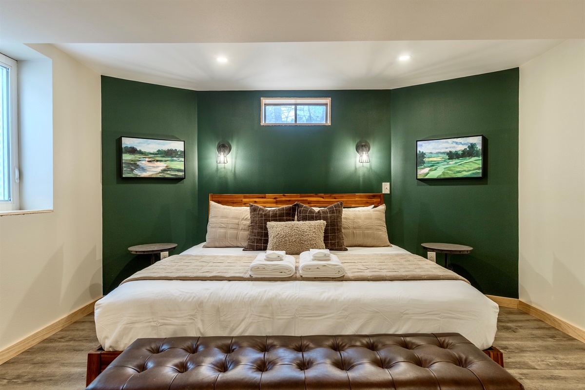 Basement bedroom with king bed.
