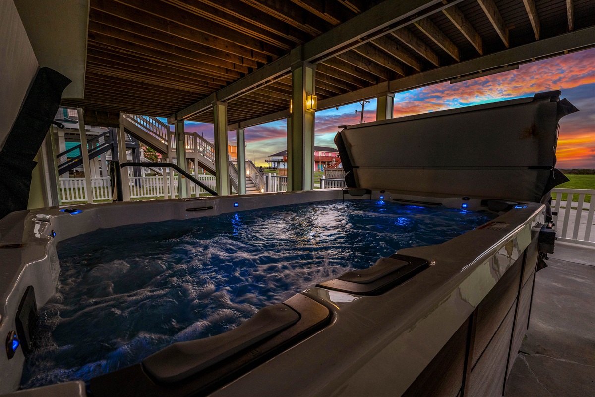 Crystal Paradise Outdoor Space: Relax and unwind in the ultimate water escape, enjoy the soothing hot tub or take a refreshing dip in the swim spa, right at your doorstep.