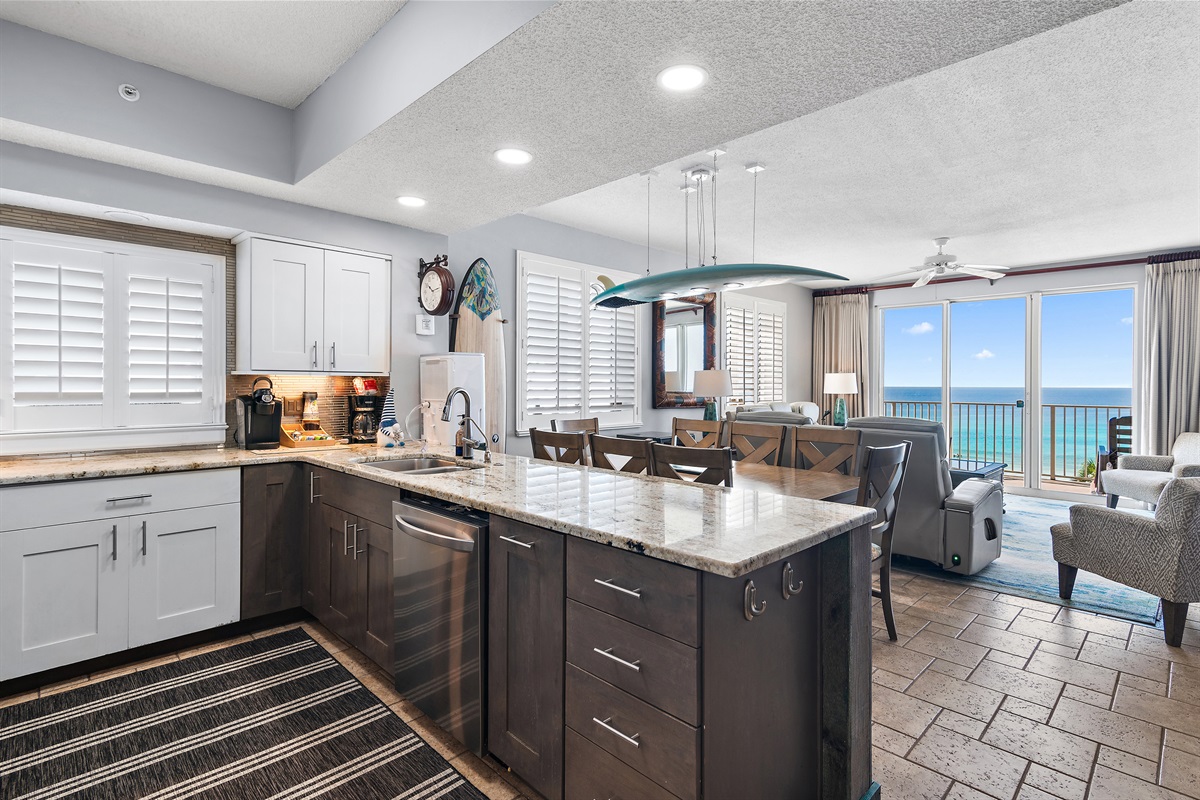 Prepare Meals in the Remodeled and Fully Stocked Kitchen while soaking in those beautiful Gulf views!