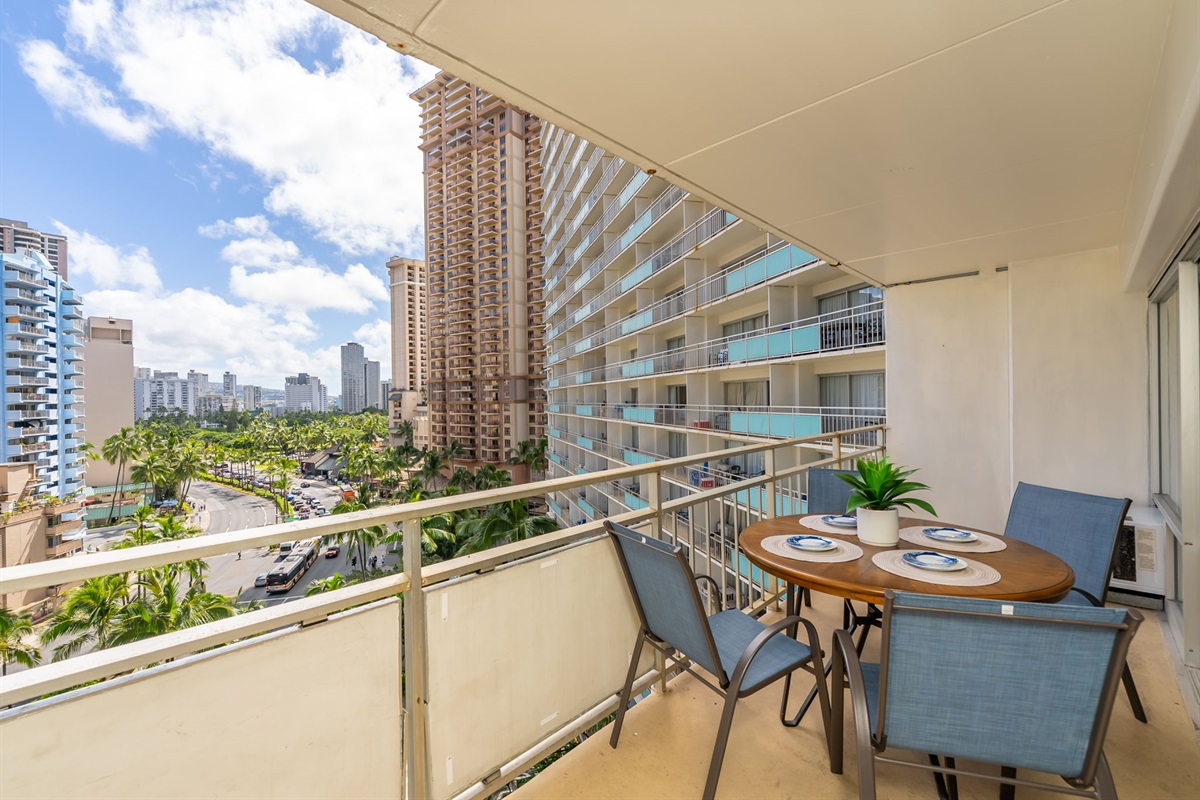 Spacious private lanai with city/street views