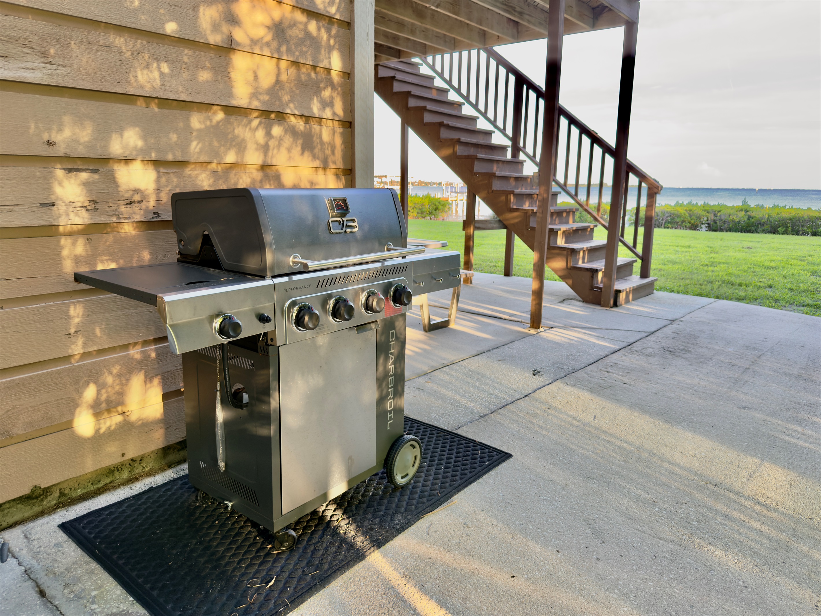 Outdoor grilling area with a perfect view of the bay.