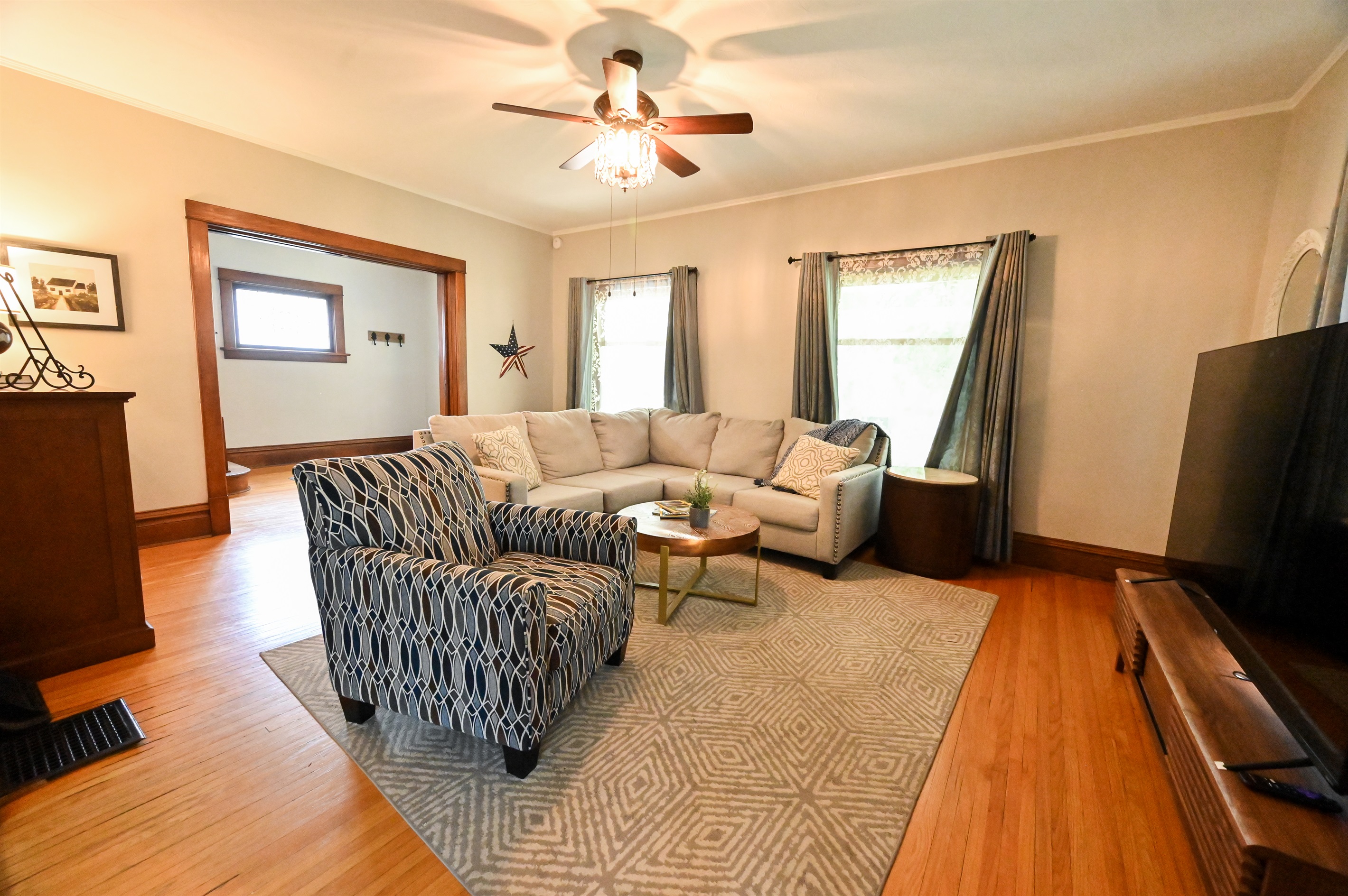 Living room looking to front door