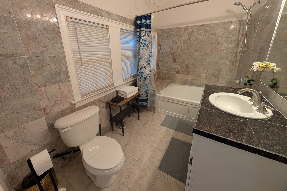 Full ensuite bathroom in downstairs guest bedroom