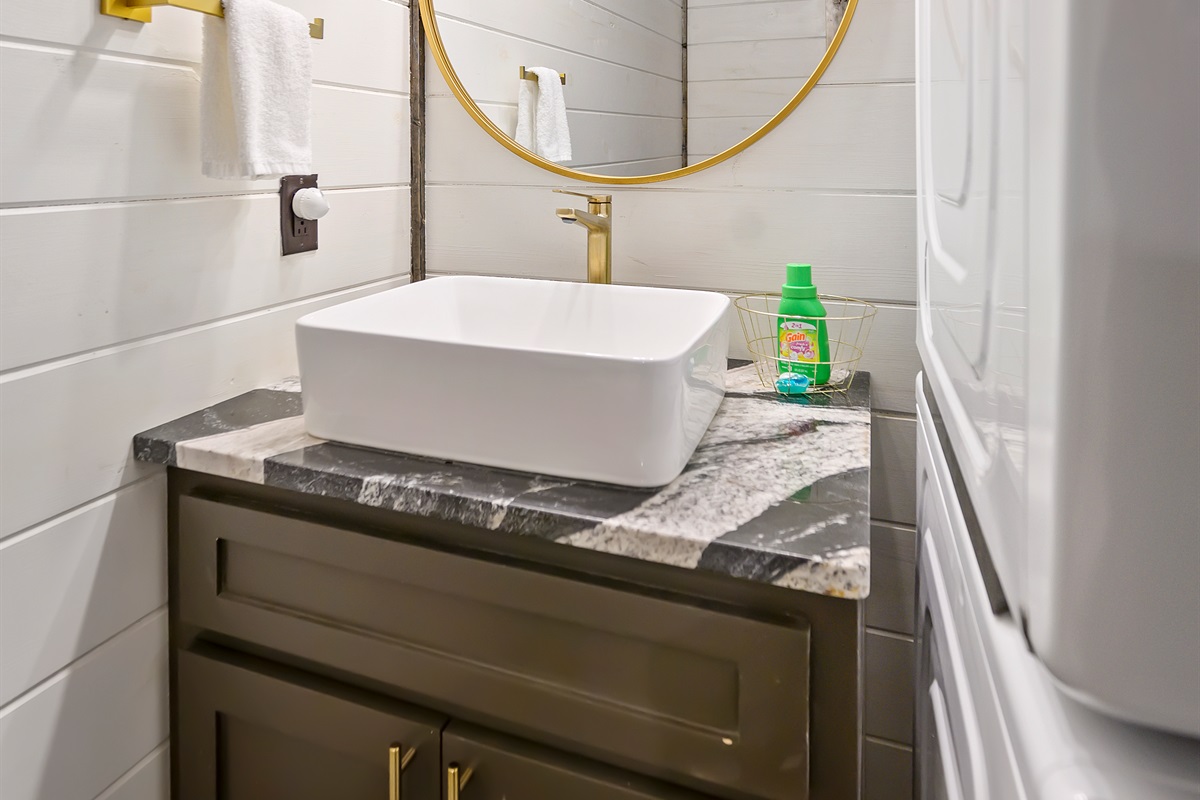 Elegant vanity space with modern fixtures