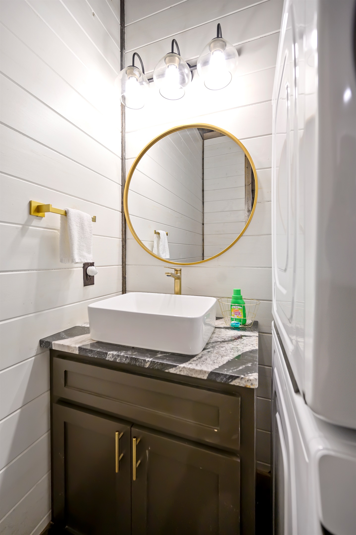 Elegant vanity space with modern fixtures
