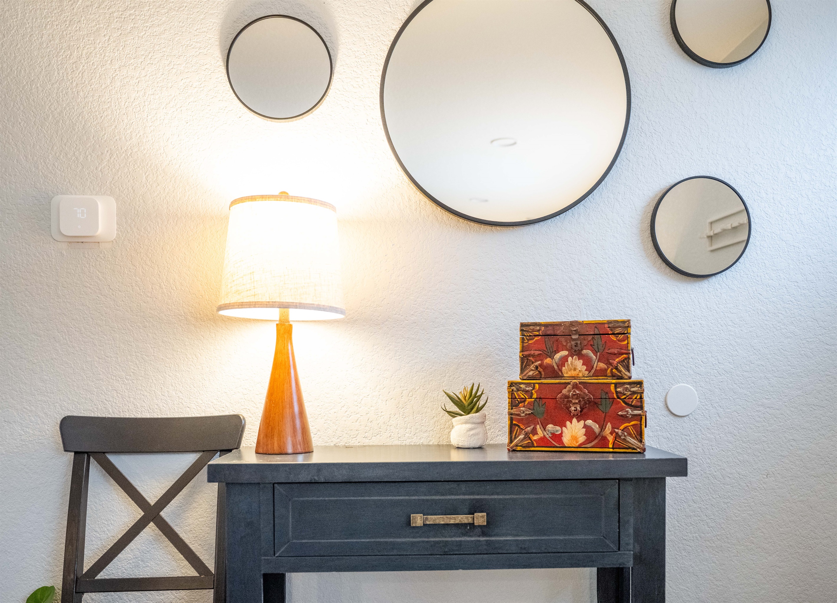 Welcoming entry with stylish console and decor