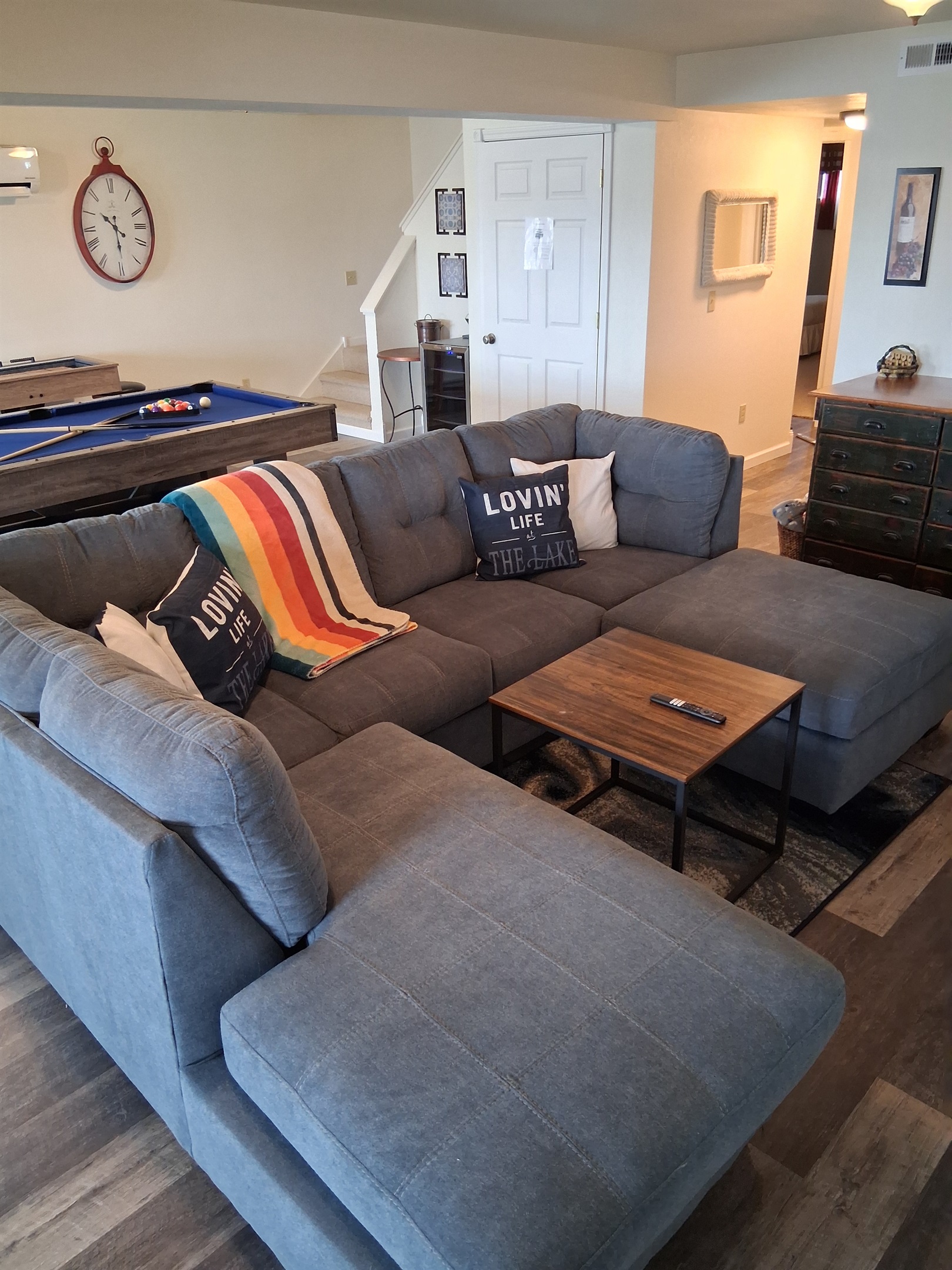 Cozy lower level game room.