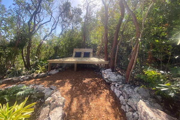 Relax on the oversized lounge chair, great space for a game of backgammon, or just enjoy the peace and quiet of the woods with the birds above you. 