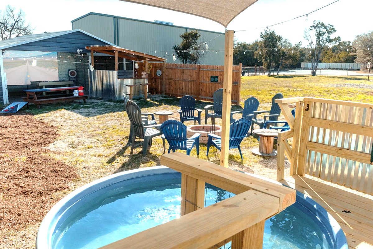 Cowboy pool, deck and changing room right opposite the game barn, this is special but will you choose unheated, hot tub or cold plunge temps