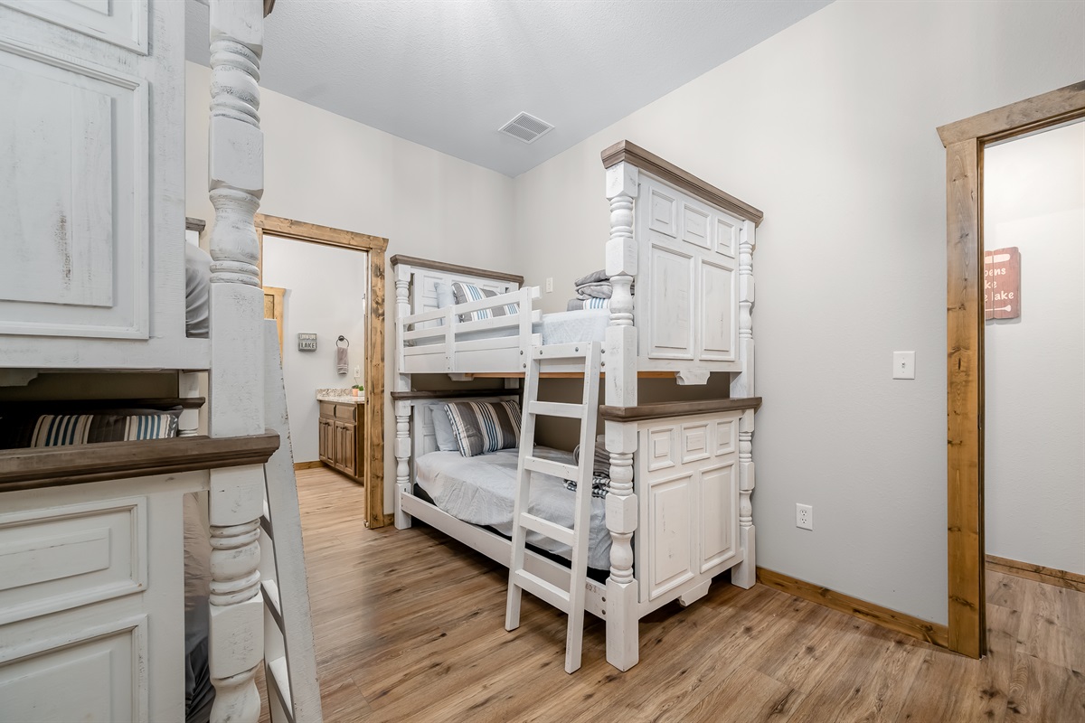 Lower level bunk room with twin over twin and attached bath