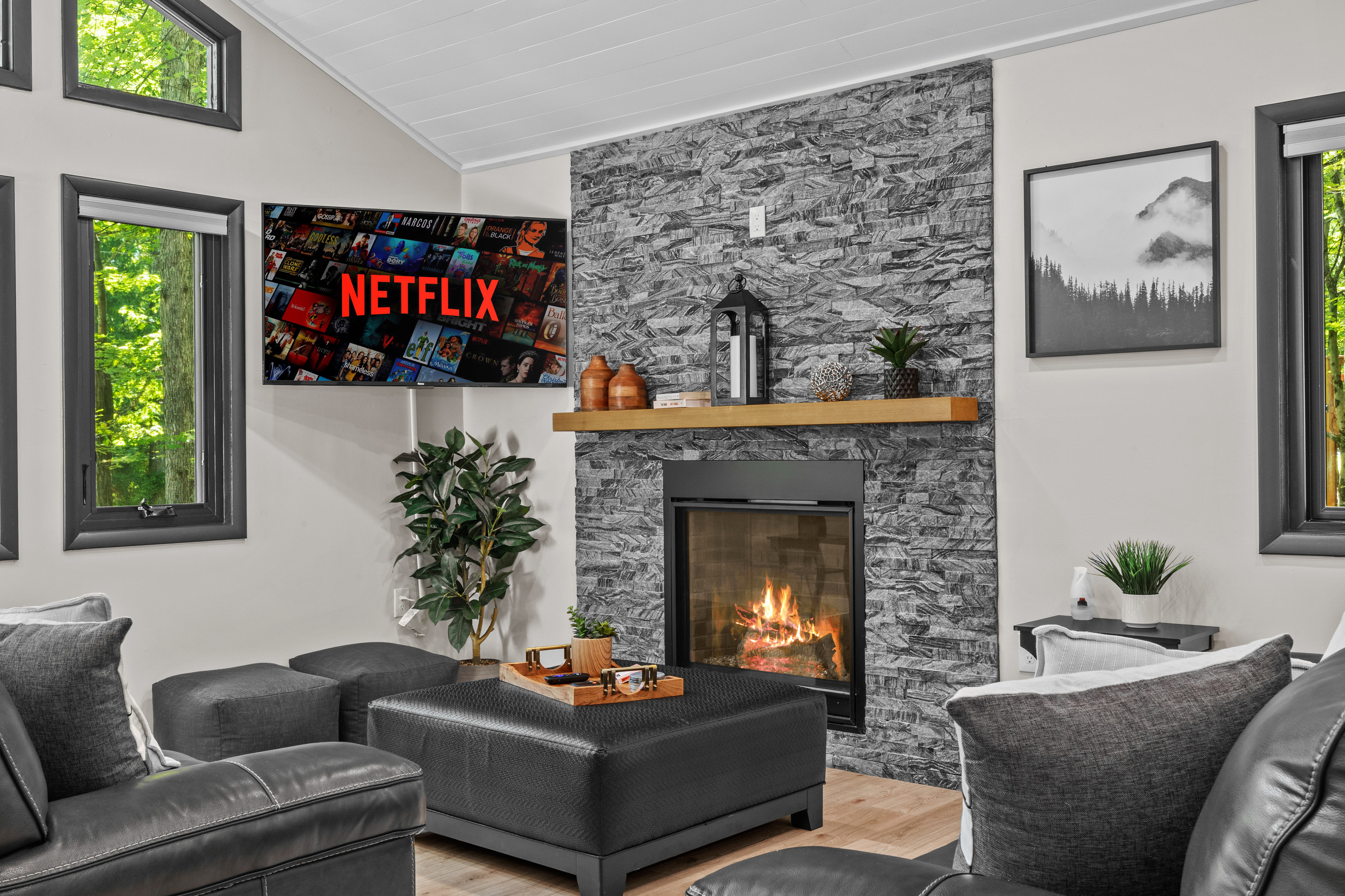 Gather in a beautifully decorated room that blends into nature's tones.